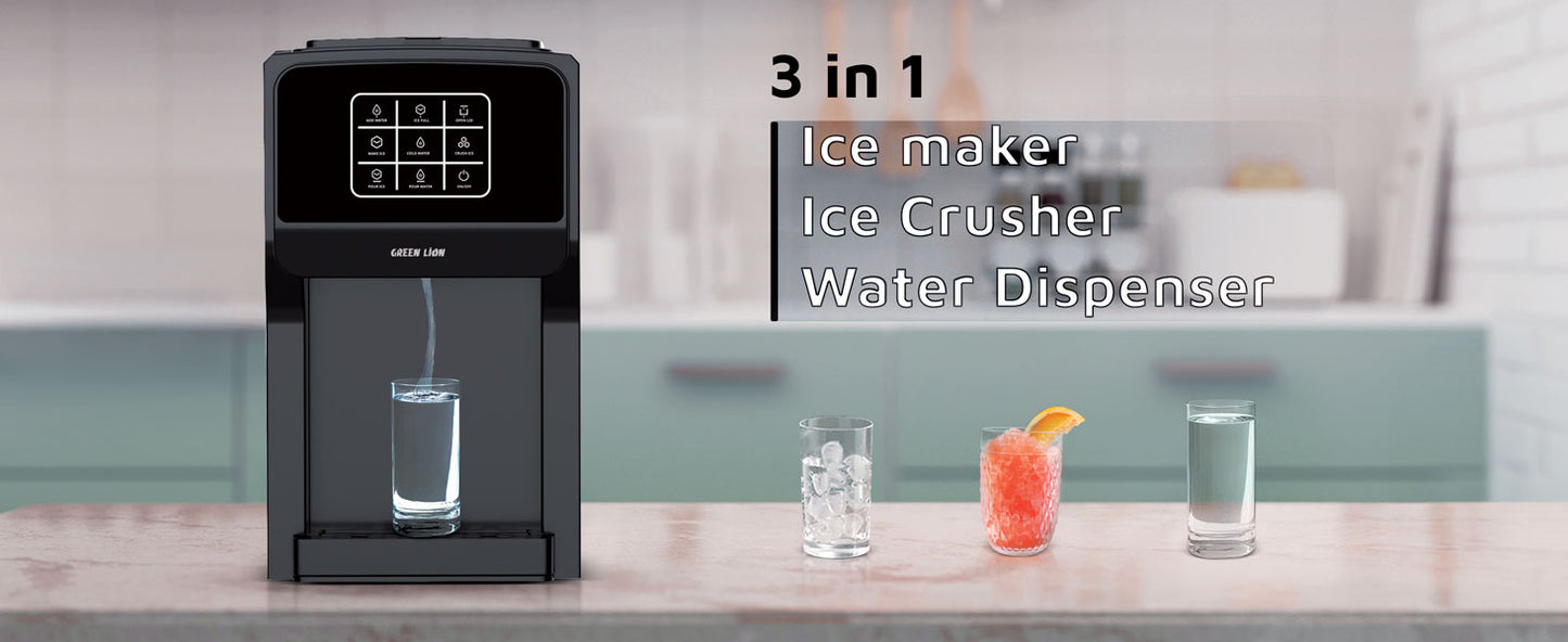 3-in-1 Ice Maker with Water Dispenser & Ice Crusher – 5L Tank, Touch Control, 18-20kg/24H, Class I Safety – Black - COOLBABY