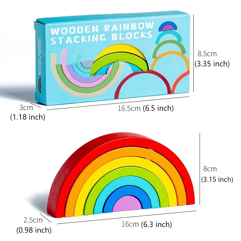 COOLBABY Arch Bridge Rainbow Building Blocks Kids Montessori Educational Games Color and Shape Cognitive Wooden Toys for Children - COOLBABY
