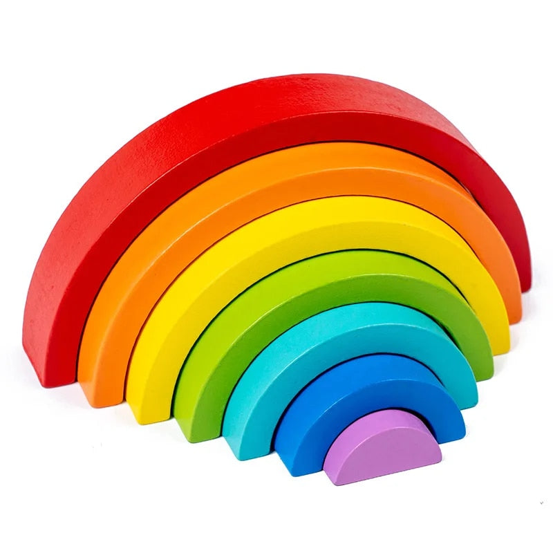 COOLBABY Arch Bridge Rainbow Building Blocks Kids Montessori Educational Games Color and Shape Cognitive Wooden Toys for Children - COOLBABY