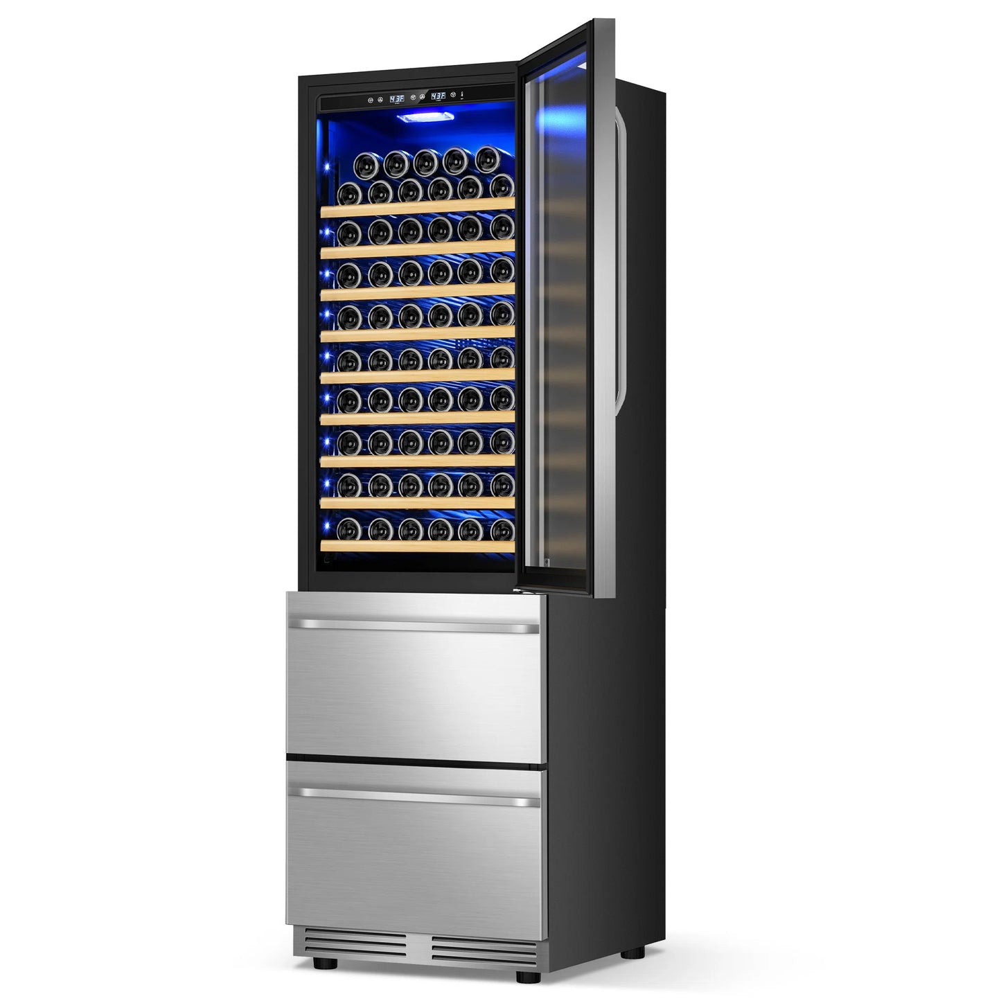 23.5'' Freestanding/Built-in 110 Bottle And 165 Can Wine & Beverage Refrigerator 2 IN 1 Dual Zone Drawer Beverage Fridge Wine Cooler
