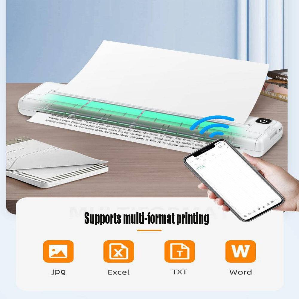 COOLBABY DYJ-WT A4 Portable Thermal Printer, Supports 8.26"x11.69" A4 Thermal Paper, Wireless Mobile Travel Printers for Car & Office, Bluetooth Printer Compatible with Phone & Laptop - COOL BABY