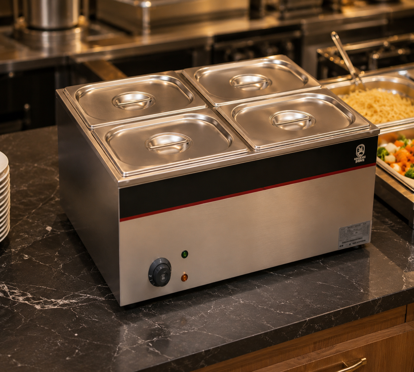 Bain Marie 4 x 1/2 GN Food Warmer – 1.5KW Stainless Steel Commercial Buffet Warmer
