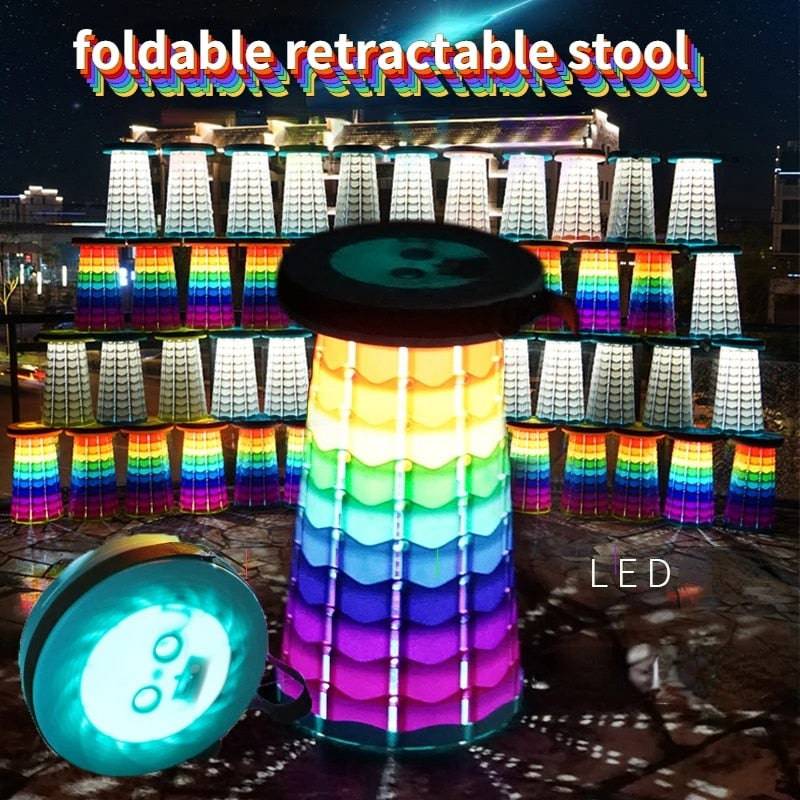 COOLBABY Portable Folding Telescopic Stool Lightweight Rainbow Chair and Outdoor Camping Fishing Beach LED Lighting Stool with Carry Bag - COOL BABY