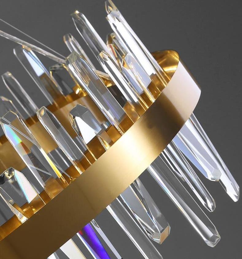 Modern Hanging Light 80LED Glass Iron Crystal Oval - Gold - COOLBABY