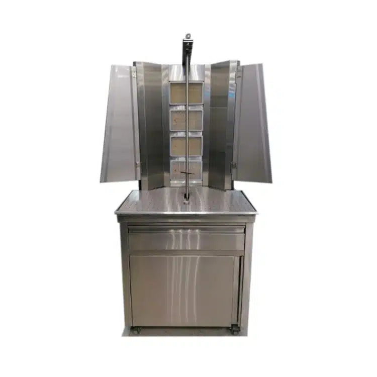 Gas Shawarma Machine 4 Burner with Cabinet & Wheels | AISI 304 Stainless Steel | Made in UAE