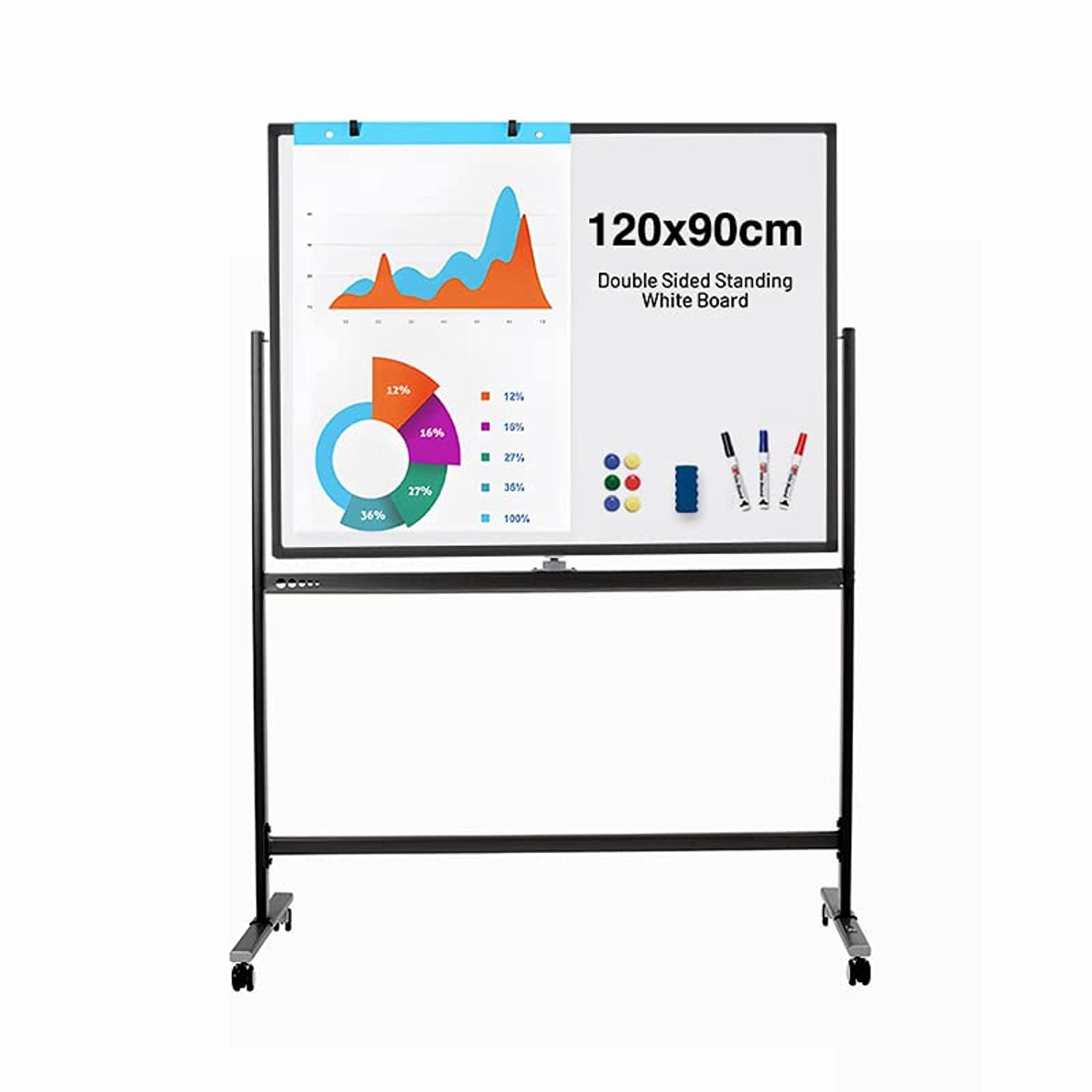 Whiteboard free-standing double-sided 120 x 90 cm