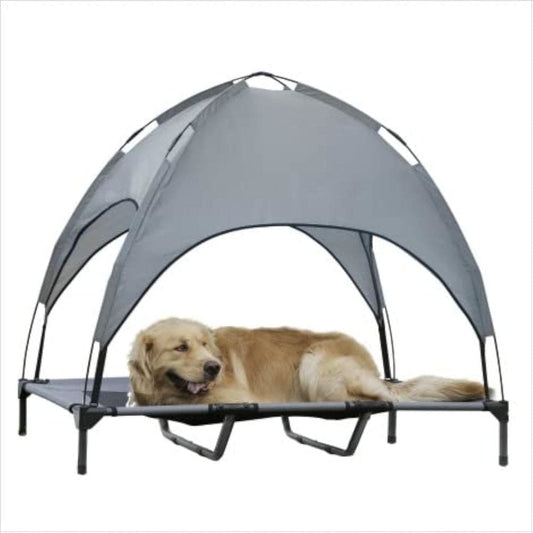 COOLBABY Outdoor Large Elevated Dog Bed with Canopy - Durable Oxford Fabric Chew Resistant Waterproof Elevated Portable Camping Dog Bed - COOL BABY