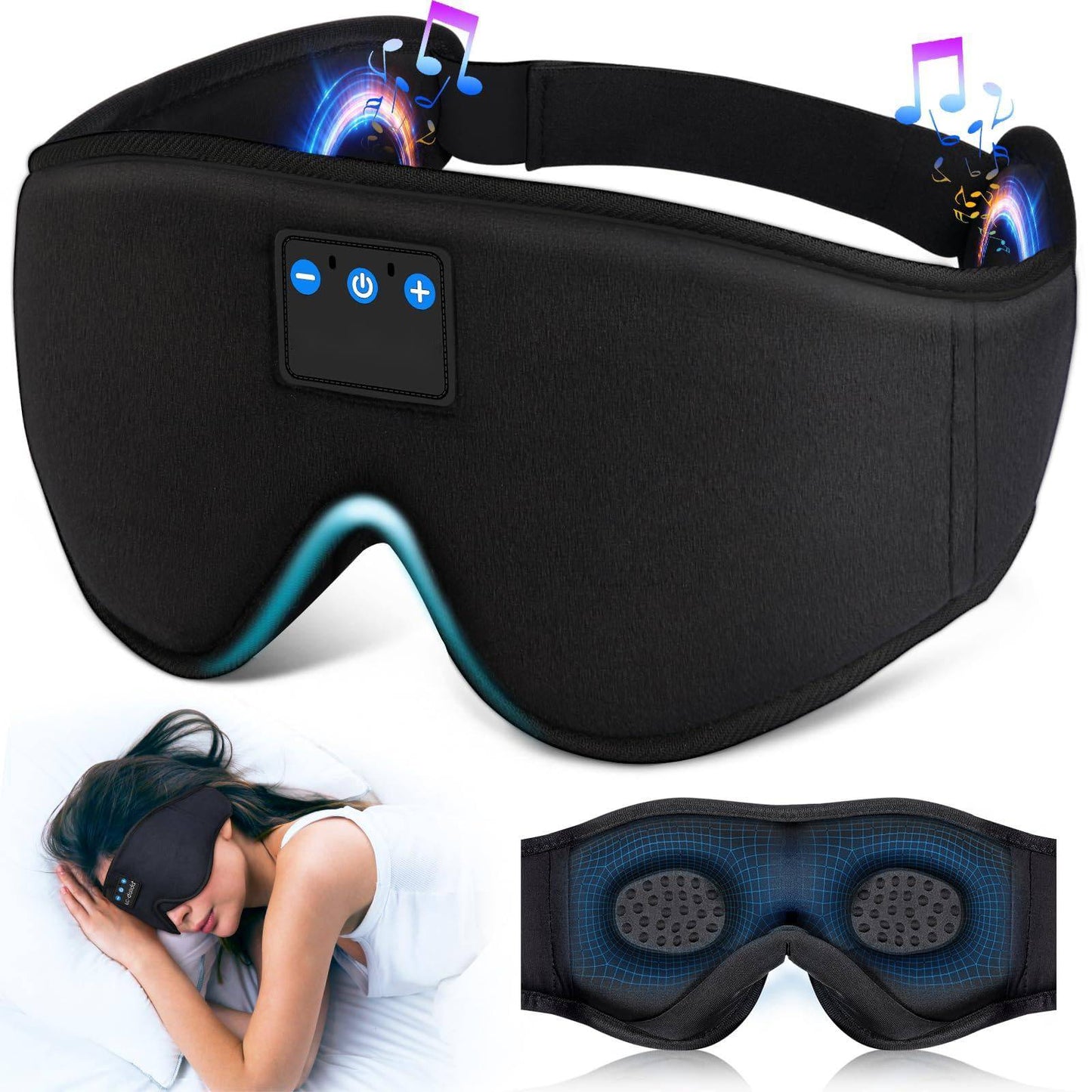 COOLBABY Sleep Headphones,3D Sleep Mask Bluetooth 5.0 Wireless Music Eye Mask, Sleeping Headphones for Side Sleepers with Ultra-Thin Stereo Speakers Perfect for Sleeping - COOL BABY