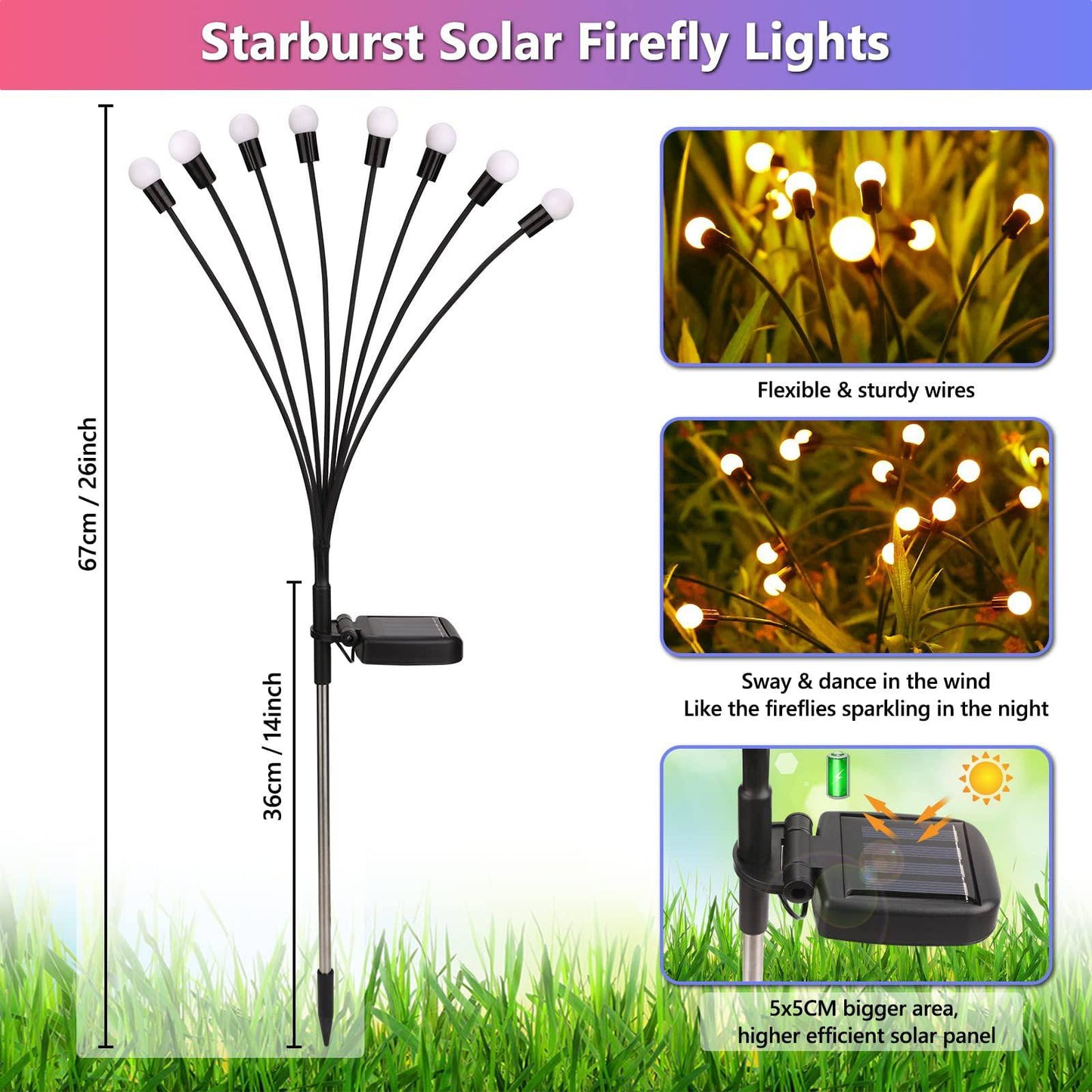 COOLBABY Hard Thorn Solar Firefly Lights, 4 packs of 8 LED Solar Swing Lights, Solar Garden Lights Waterproof, Solar Firefly Lights Outdoor Solar Garden Decorative Lights - COOL BABY