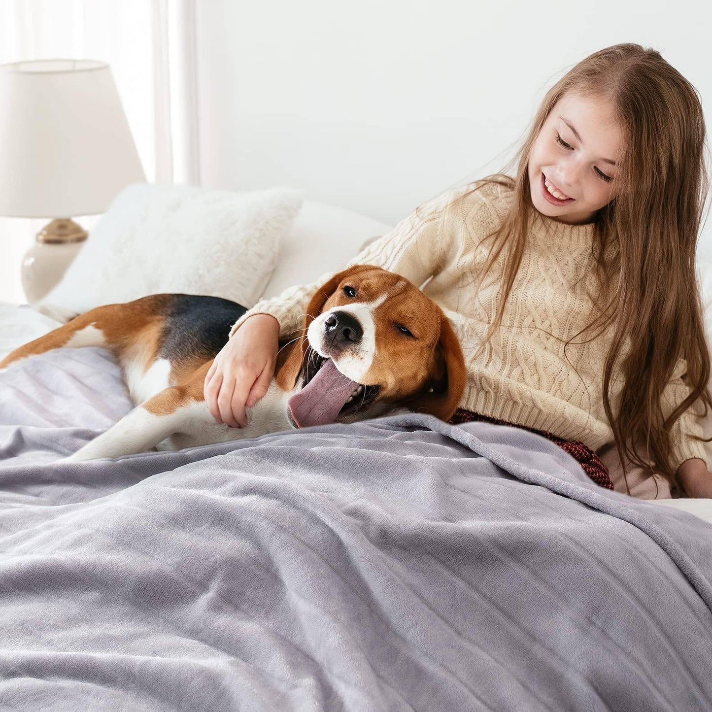 COOLBABY Plush Throw Blanket Super Soft Fuzzy Warm Blanket | 330 GSM Lightweight Fluffy Cozy Luxury Decorative Stripe Blanket for Bed Couch - 50"x 60", Smoke Grey - COOL BABY