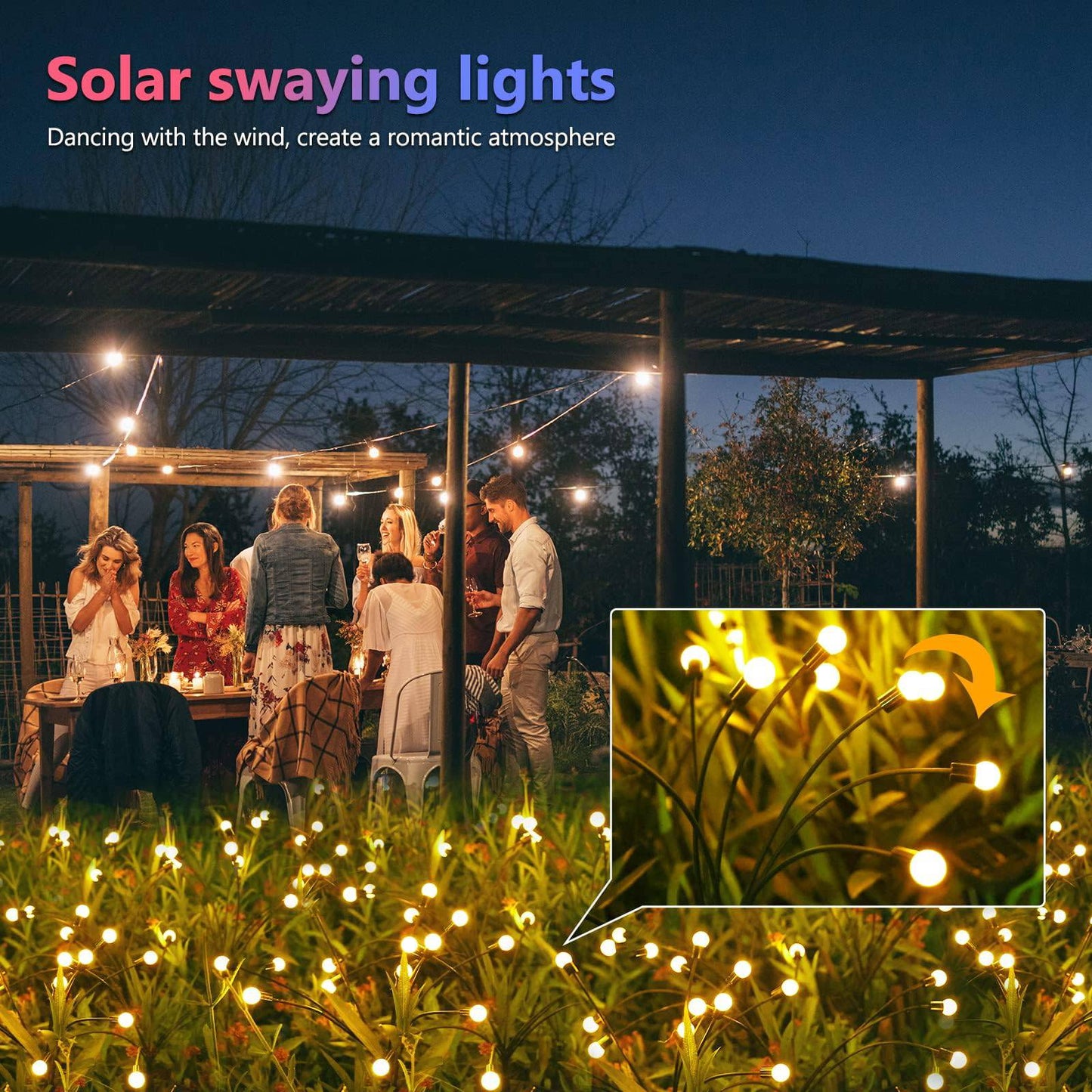 COOLBABY Hard Thorn Solar Firefly Lights, 4 packs of 8 LED Solar Swing Lights, Solar Garden Lights Waterproof, Solar Firefly Lights Outdoor Solar Garden Decorative Lights - COOL BABY