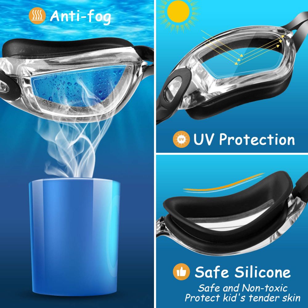 COOLOO 2 Pack Clear Swimming Goggles for Kids Boys Girls Teens 3-15 Years Old Anti-Fog Waterproof No Leak - COOL BABY