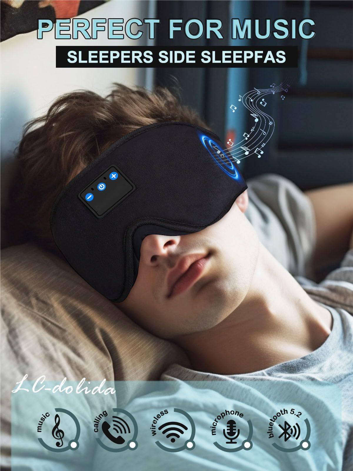COOLBABY Sleep Headphones,3D Sleep Mask Bluetooth 5.0 Wireless Music Eye Mask, Sleeping Headphones for Side Sleepers with Ultra-Thin Stereo Speakers Perfect for Sleeping - COOL BABY