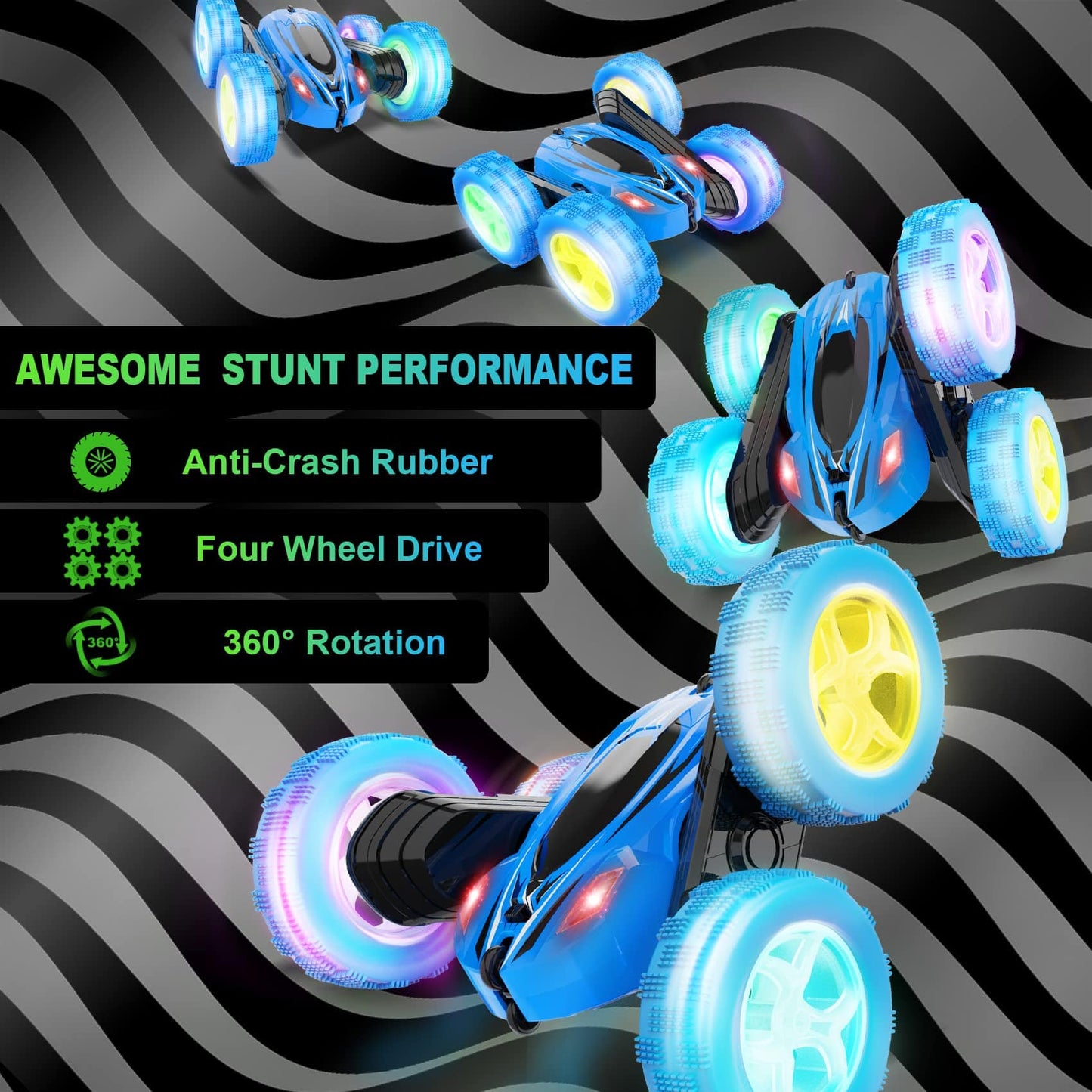 COOLBABY Remote Control Car, RC Cars 2.4GHz Fast Stunt RC Car, 4WD Double Sided 360° Rotating RC Trucks with Headlights, Off Road RC Crawler Toy Cars for Kids Boys Girls (Blue) - COOL BABY