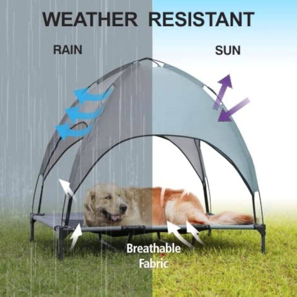 COOLBABY Outdoor Large Elevated Dog Bed with Canopy - Durable Oxford Fabric Chew Resistant Waterproof Elevated Portable Camping Dog Bed - COOL BABY