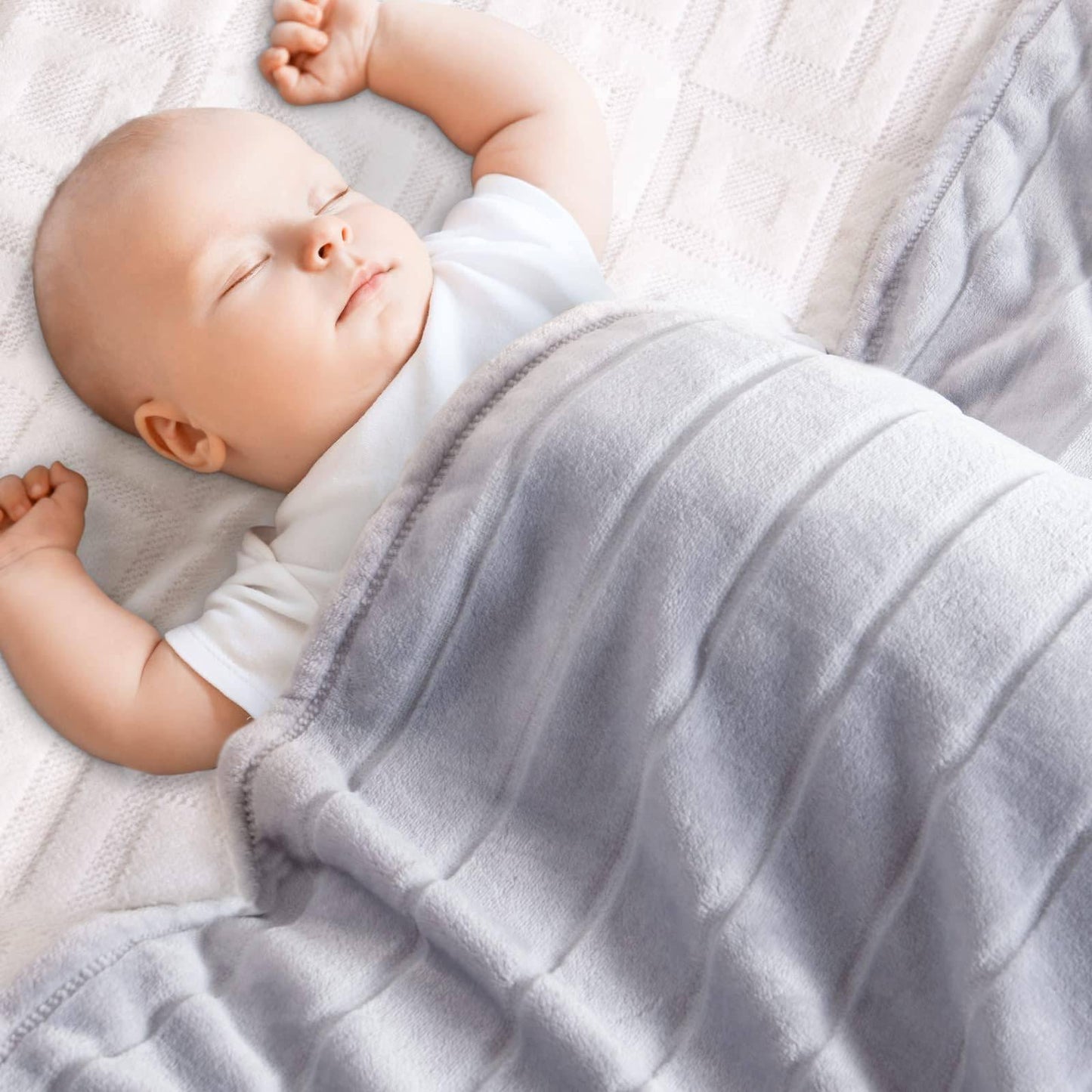 COOLBABY Plush Throw Blanket Super Soft Fuzzy Warm Blanket | 330 GSM Lightweight Fluffy Cozy Luxury Decorative Stripe Blanket for Bed Couch - 50"x 60", Smoke Grey - COOL BABY