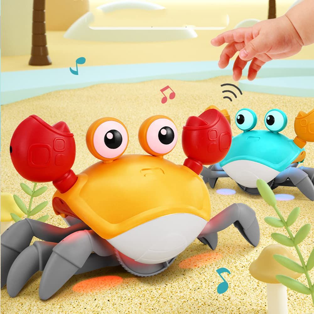 COOLBABY USB Rechargeable Walking Crab Toy for Kids, Electric Toy Crab with Obstacle Avoidance, Light&Music Effect Crawling Toys for Kids - COOLBABY