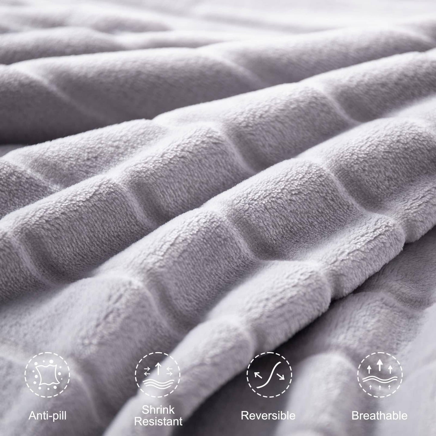 COOLBABY Plush Throw Blanket Super Soft Fuzzy Warm Blanket | 330 GSM Lightweight Fluffy Cozy Luxury Decorative Stripe Blanket for Bed Couch - 50"x 60", Smoke Grey - COOL BABY