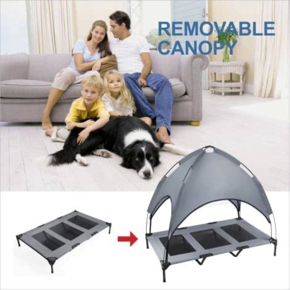 COOLBABY Outdoor Large Elevated Dog Bed with Canopy - Durable Oxford Fabric Chew Resistant Waterproof Elevated Portable Camping Dog Bed - COOL BABY