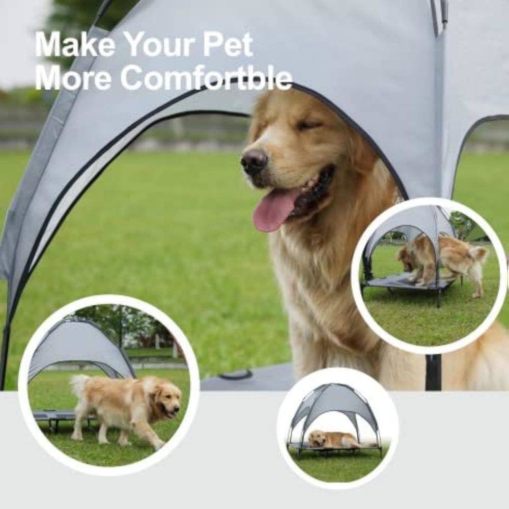 COOLBABY Outdoor Large Elevated Dog Bed with Canopy - Durable Oxford Fabric Chew Resistant Waterproof Elevated Portable Camping Dog Bed - COOL BABY