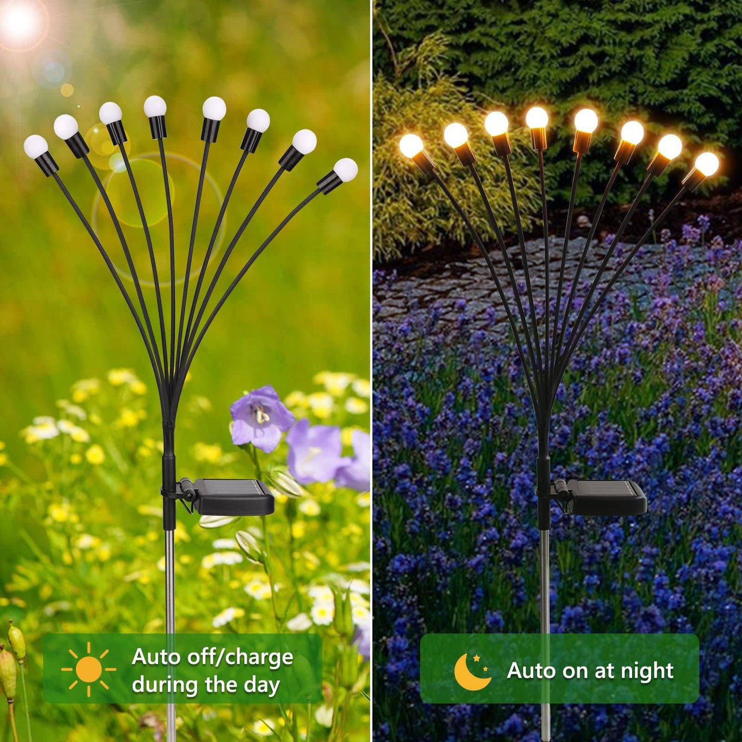 COOLBABY Hard Thorn Solar Firefly Lights, 4 packs of 8 LED Solar Swing Lights, Solar Garden Lights Waterproof, Solar Firefly Lights Outdoor Solar Garden Decorative Lights - COOL BABY