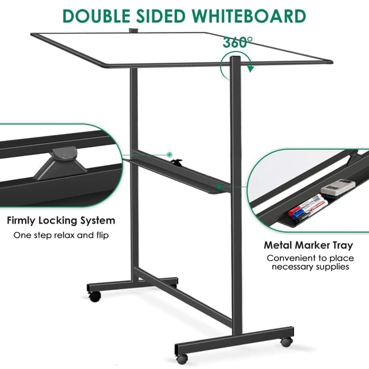 COOLBABY Large Size Rolling Whiteboard 90*120cm - Magnetic Whiteboard with Base Double Sided Adjustable Height Dry Erase Whiteboard - COOL BABY