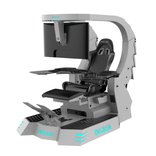 Ingrem Electric Massage Gaming Chair: Racing Cockpit Computer Workstation for 3 Monitors with Electrical Recline - COOLBABY