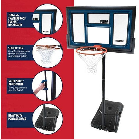 50-Inch Portable Basketball Hoop with Polycarbonate Backboard | Adjustable 8–10ft, 31-Gallon Base, Slam-It Rim