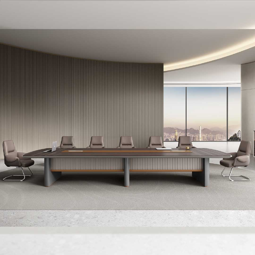 COOLBABY Modern Office Meeting Table with Smart Wire Hubs – Brown LX-3614, 3600x1400mm - COOLBABY