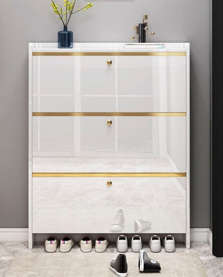 Cabinet Rack Storage Organizer, Wooden Shoe Cabinet and table - White - COOLBABY