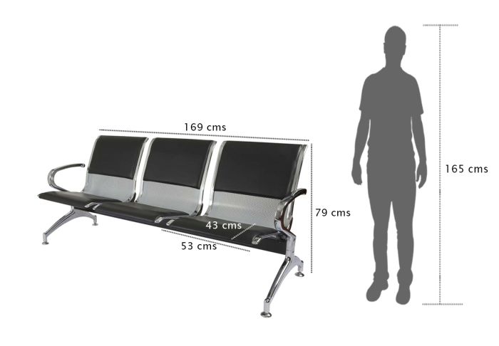3 Seater Metal Bench, For Large Waiting Areas - COOLBABY