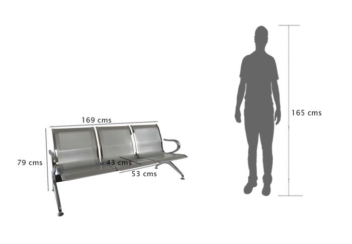 3 Seater Metal Bench, For Large Waiting Areas - COOLBABY