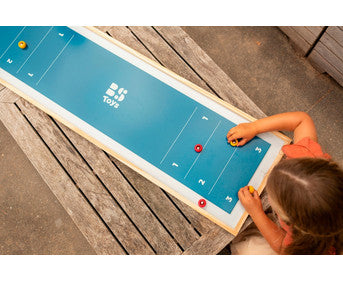 Wooden Shuffleboard Game Board with 8 Playing Pieces | Indoor & Outdoor Dexterity Game