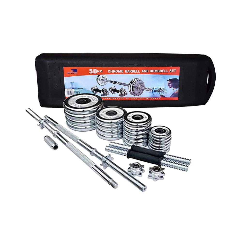 Skyland Stainless Steel Dumbbell Set, Silver, 50kg, EM-9227-50-2 - COOLBABY