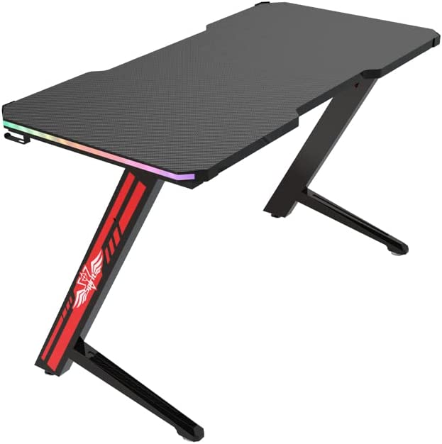 Gaming Desk Table With light, Computer Desk, Cup Holder and Headphone Hook Gamer Workstation Game Table - COOLBABY