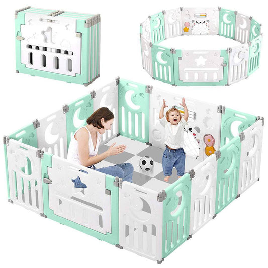 COOLBABY Safe and Spacious Baby Playpen with Non-Slip Design - Foldable and Educational - COOL BABY