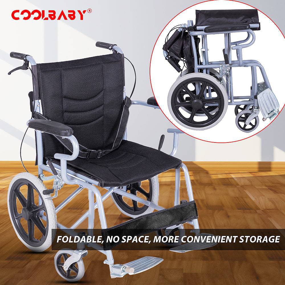 COOLBABY QBLY02: Foldable Lightweight Wheelchair for Elderly and Disabled with Handbrakes - Enhanced Mobility! - COOL BABY