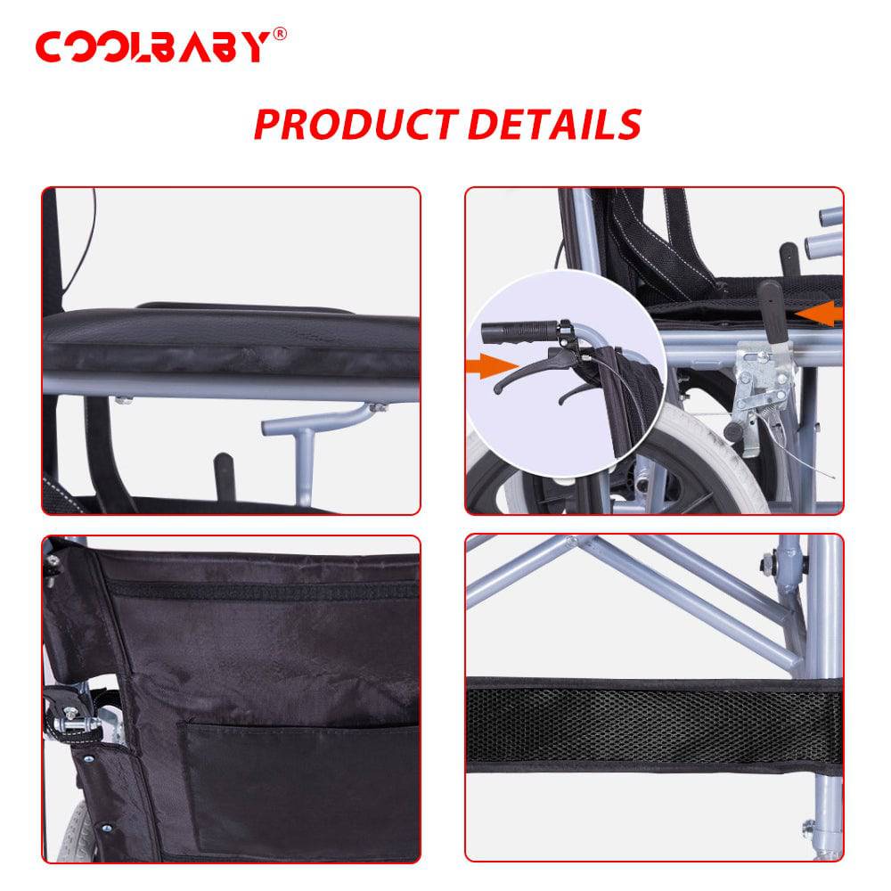 COOLBABY QBLY02: Foldable Lightweight Wheelchair for Elderly and Disabled with Handbrakes - Enhanced Mobility! - COOL BABY