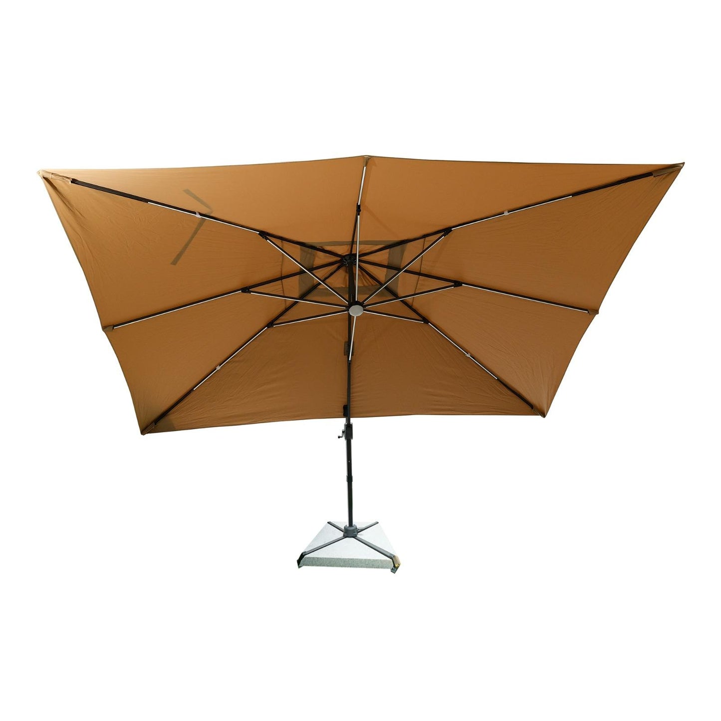 Aluminum Garden Umbrella with Marble Base, Solar Light - COOLBABY