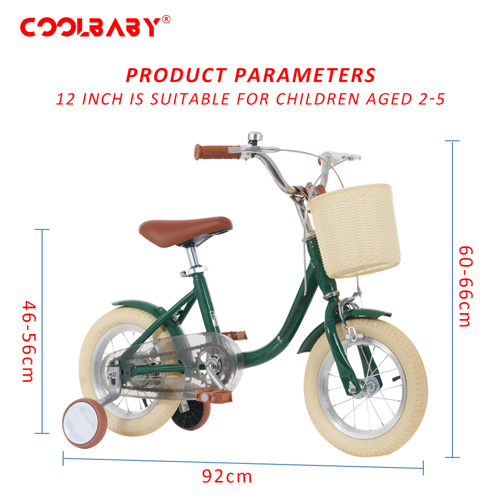 COOLBABY Princess children's bicycles for children aged 2-5 with adjustable height with storage baskets & auxiliary wheels - COOLBABY