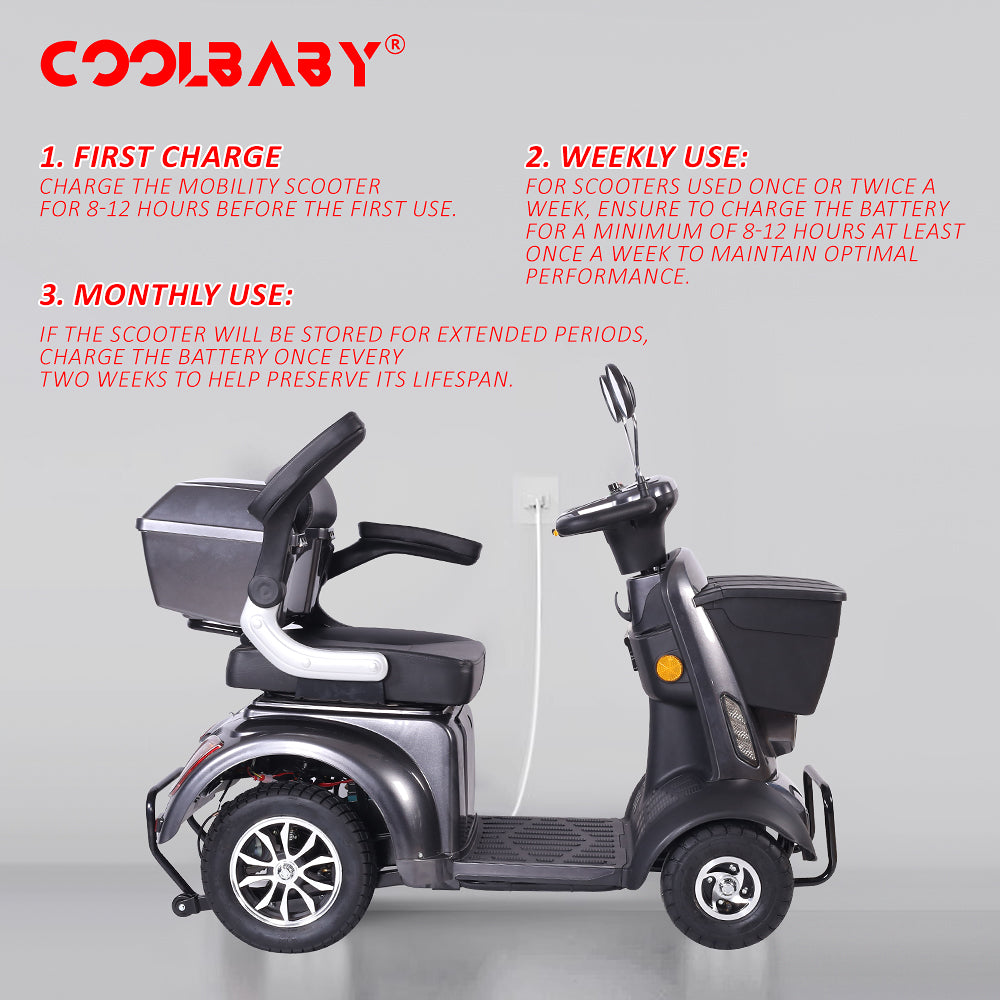 COOLBABY Heavy Duty 4-Wheels Mobility Scooter, 418 lb Capacity Large Wheelchair for Seniors, Adults, Magnetic Brake, No Assemble Required