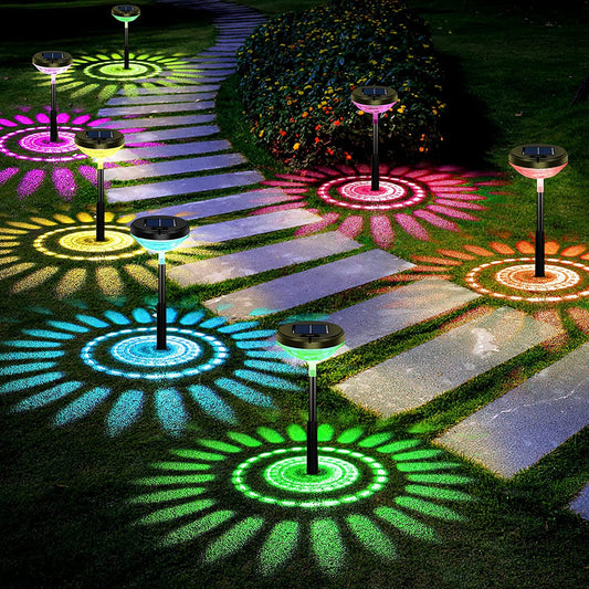 COOLBABY WQSJ010 Solar Pathway Lights 2 Pack,Solar Ground Lamp Outdoor Garden Landscape Lamp,Color Changing+Warm White LED Solar Lights,Projection Lawn Lamp Waterproof Decorative Lamp - COOL BABY