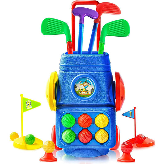 COOLBABY Toddler Golf Toy Set,Kids Golf Suitcase Toy Set with 4 Colorful Golf Clubs 6 Balls 2 Practice Holes for Kids indoor outdoor golf toys - COOL BABY