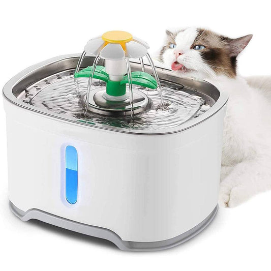 COOLBABY LZM-CWYSJ02 2.5L Pet Water Fountain with Water Filter,Water Spray + LED Bright Blue Light,Automatic Pet Fountain Water Bowl for Cats and Small Dogs - COOL BABY