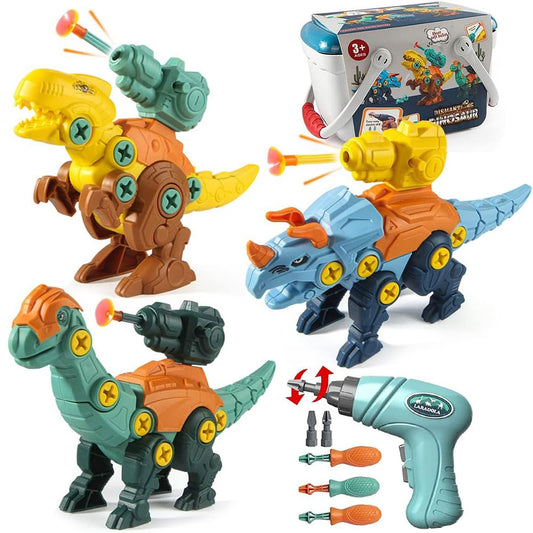 COOLBABY Dinosaur Toys for Kids 3-8 STEM Educational Take Apart Dinosaur Toys Building Construction with Electric Drill, Launching Missile - COOL BABY