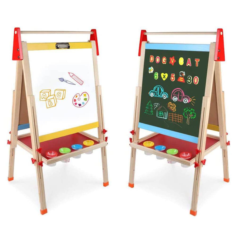 COOLBABY ZRW-ETHB Kids Easel Wooden Art Easel Adjustable Standing Easel Double-Sided Drawing Easel - COOL BABY