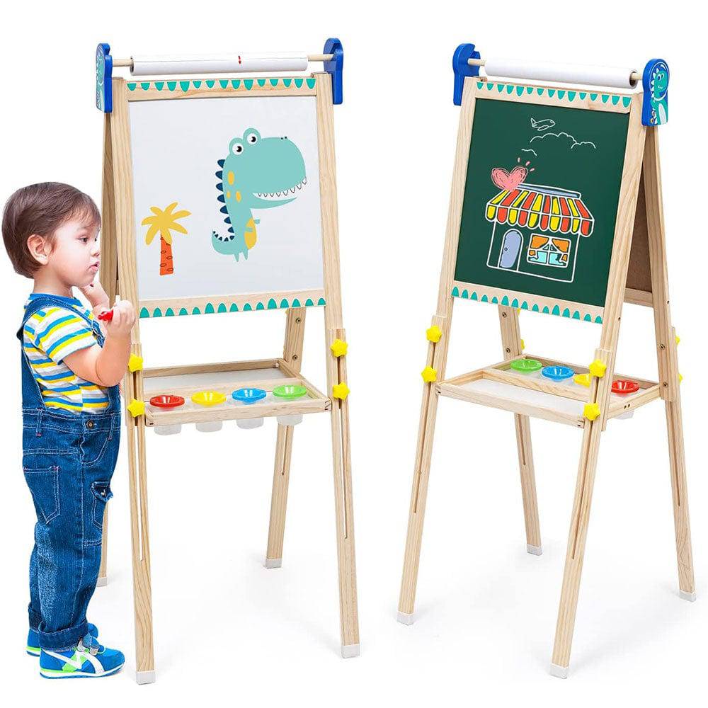 COOLBABY ZRW-ETHB Kids Easel Wooden Art Easel Adjustable Standing Easel Double-Sided Drawing Easel - COOL BABY