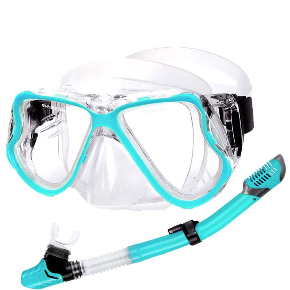 COOLBABY Adult Diving Goggles Breathing Apparatus Two-Piece Set,Dry Snorkel Set,180°Panoramic Wide View,Anti-Fog - COOL BABY