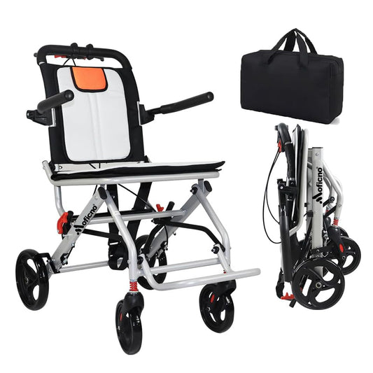 Aluminum wheelchairs for the elderly wheelchairs disabled portable foldable double support frame small hand push Super Lightweight (Only 19lbs）