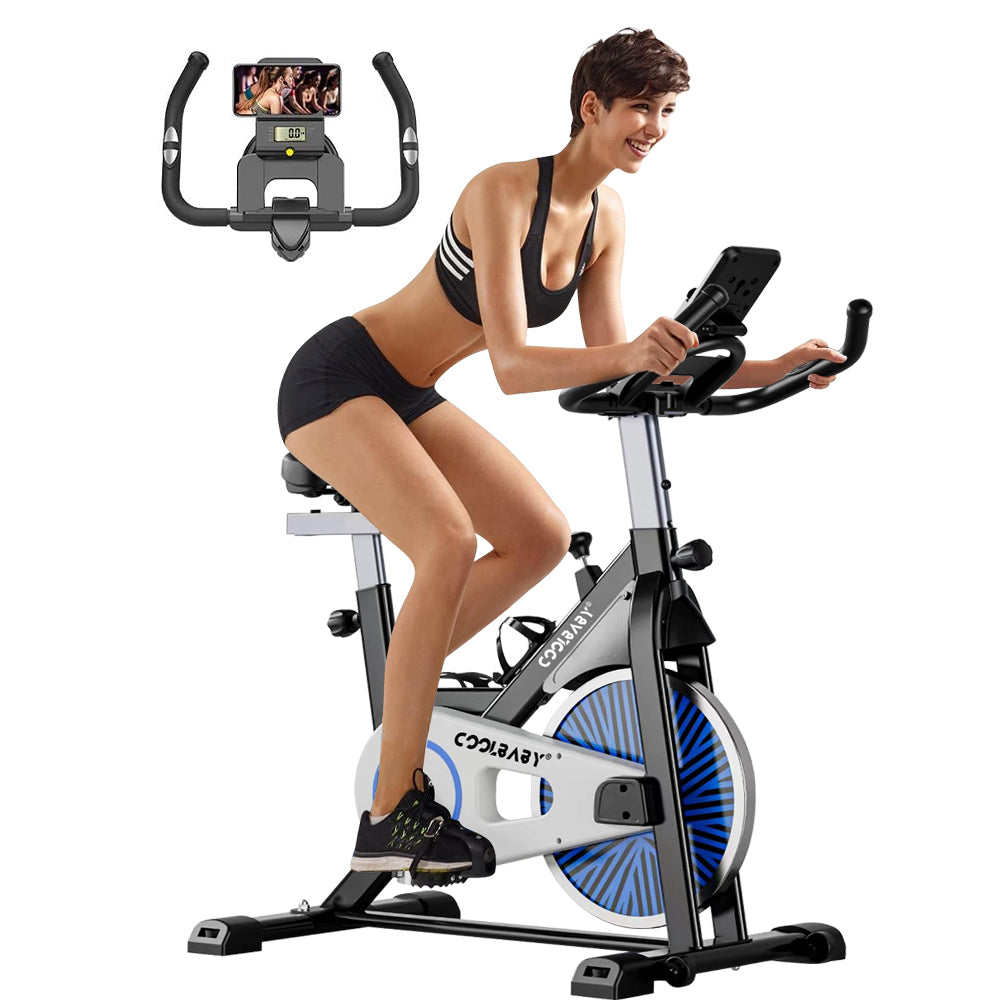 COOLBABY Exercise Bike Indoor Cycling Bike Stationary Cycle Bike with Heart Rate Sensor & Comfortable Seat Cushion, Quiet Fitness Bike - COOLBABY